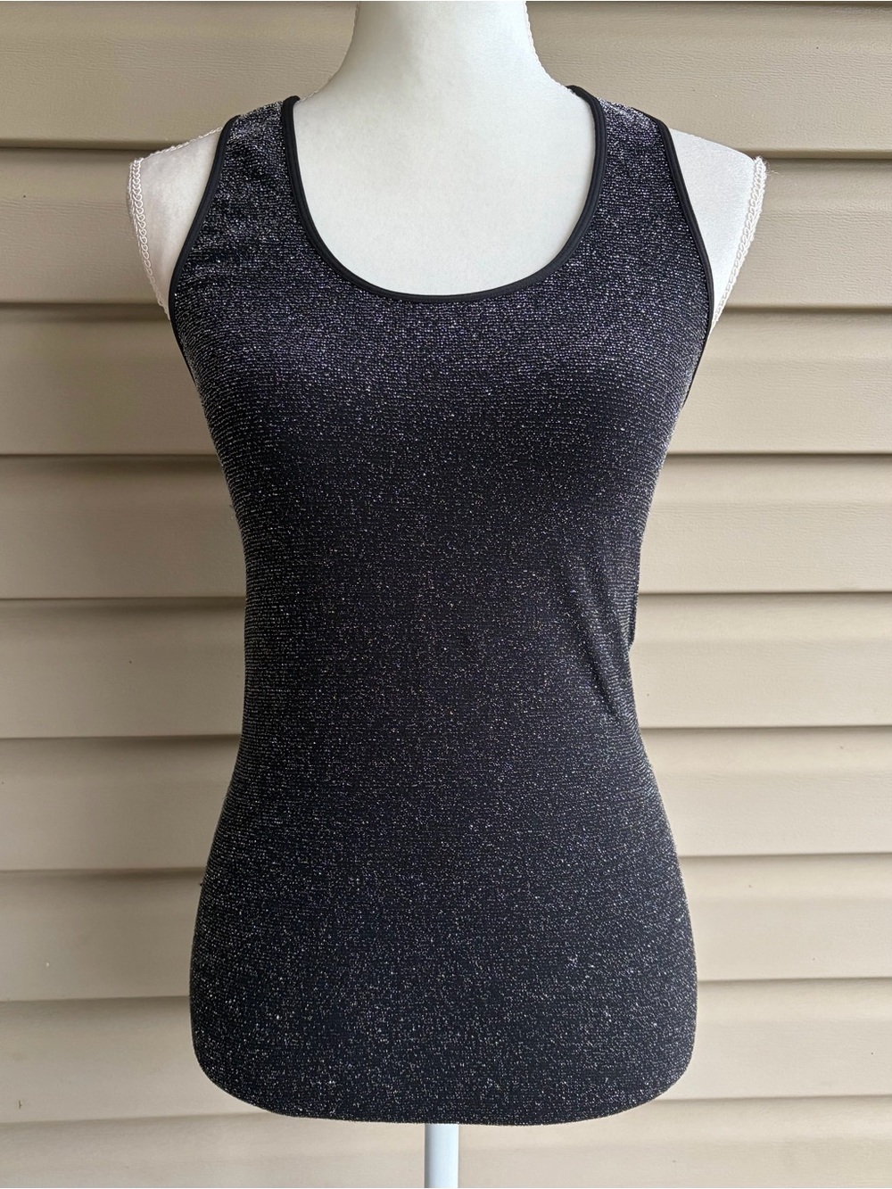 •Phat Buddha• Black & Silver Stretch Racerback Tank Top - Size Medium/Large